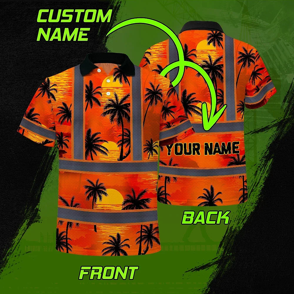 Hi Vis Polo Shirt Reflective Tapes Orange Neon Flowers Custom Name