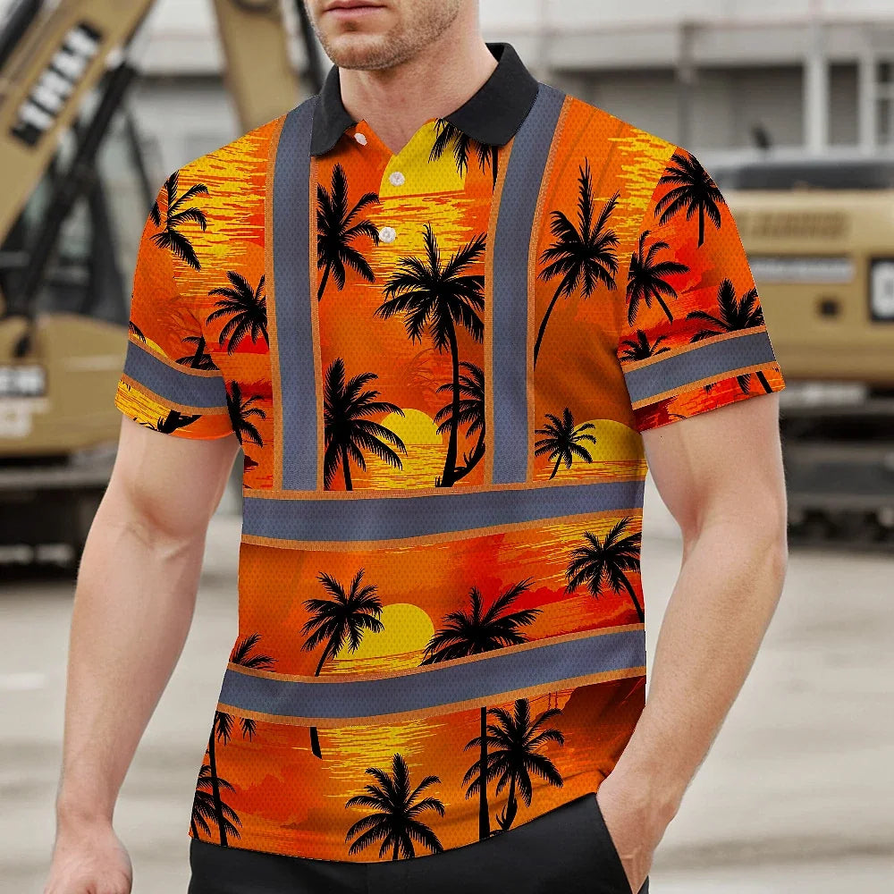 Hi Vis Polo Shirt Reflective Tapes Orange Neon Flowers Custom Name