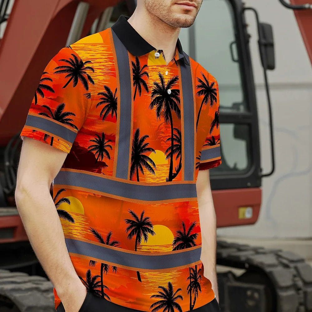 Hi Vis Polo Shirt Reflective Tapes Orange Neon Flowers Custom Name