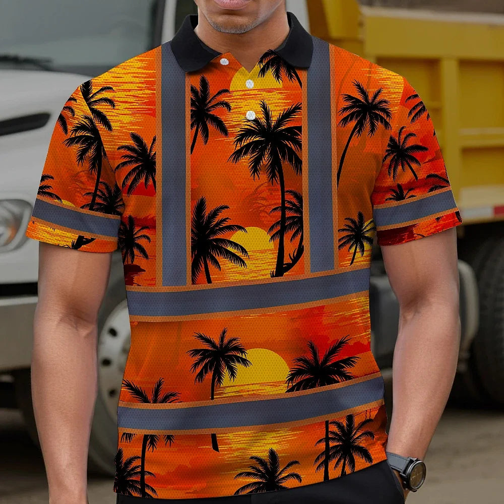 Hi Vis Polo Shirt Reflective Tapes Orange Neon Flowers Custom Name