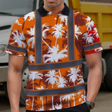 Hi Vis Polo Shirt Reflective Tapes Orange Neon Flowers Custom Name Safety Workwear For Workers, Truckers, Operators