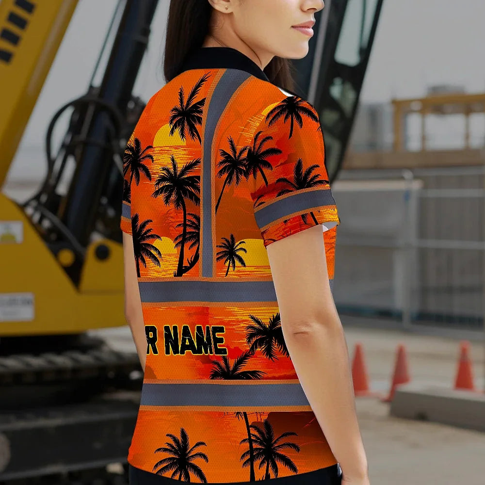 Hi Vis Polo Shirt Reflective Tapes Orange Neon Flowers Custom Name
