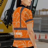 Hi Vis Polo Shirt Reflective Tapes Orange Neon Flowers Custom Name Safety Workwear For Workers, Truckers, Operators