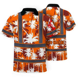 Hi Vis Polo Shirt Reflective Tapes Orange Neon Flowers Custom Name Safety Workwear For Workers, Truckers, Operators