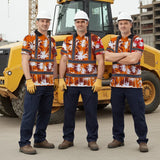 Hi Vis Polo Shirt Reflective Tapes Orange Neon Flowers Custom Name Safety Workwear For Workers, Truckers, Operators
