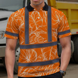 Hi Vis Polo Shirt Reflective Tapes Orange Neon Flowers Custom Name Safety Workwear For Workers, Truckers, Operators