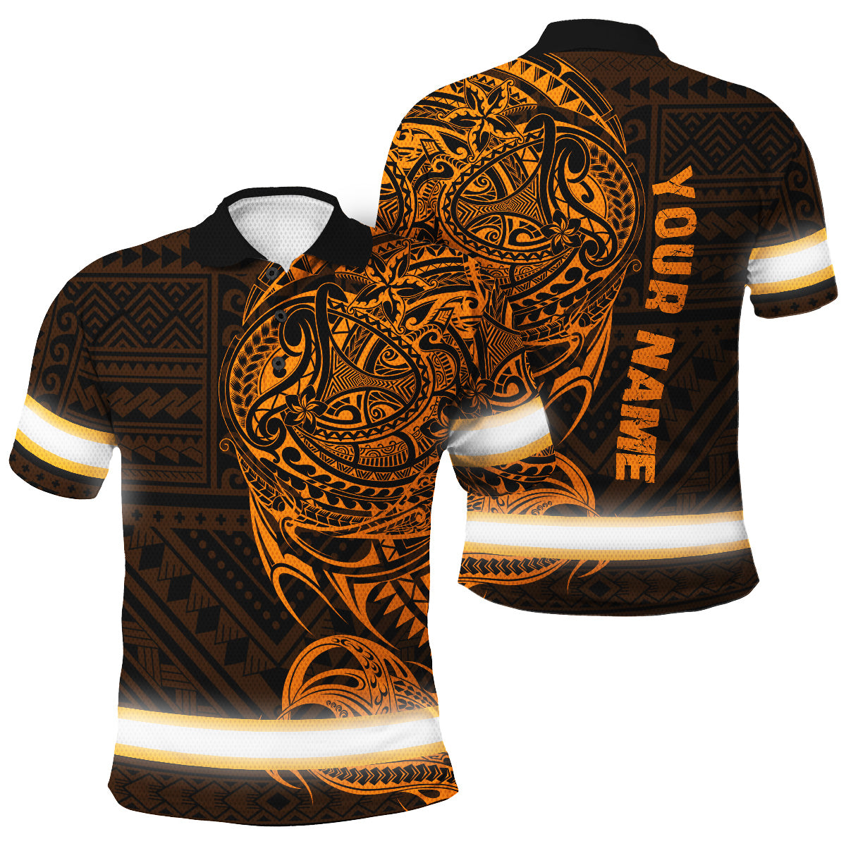 Hi Vis Polo Shirt Reflective Tapes Orange Neon Hawaiian Polynesian Tribal