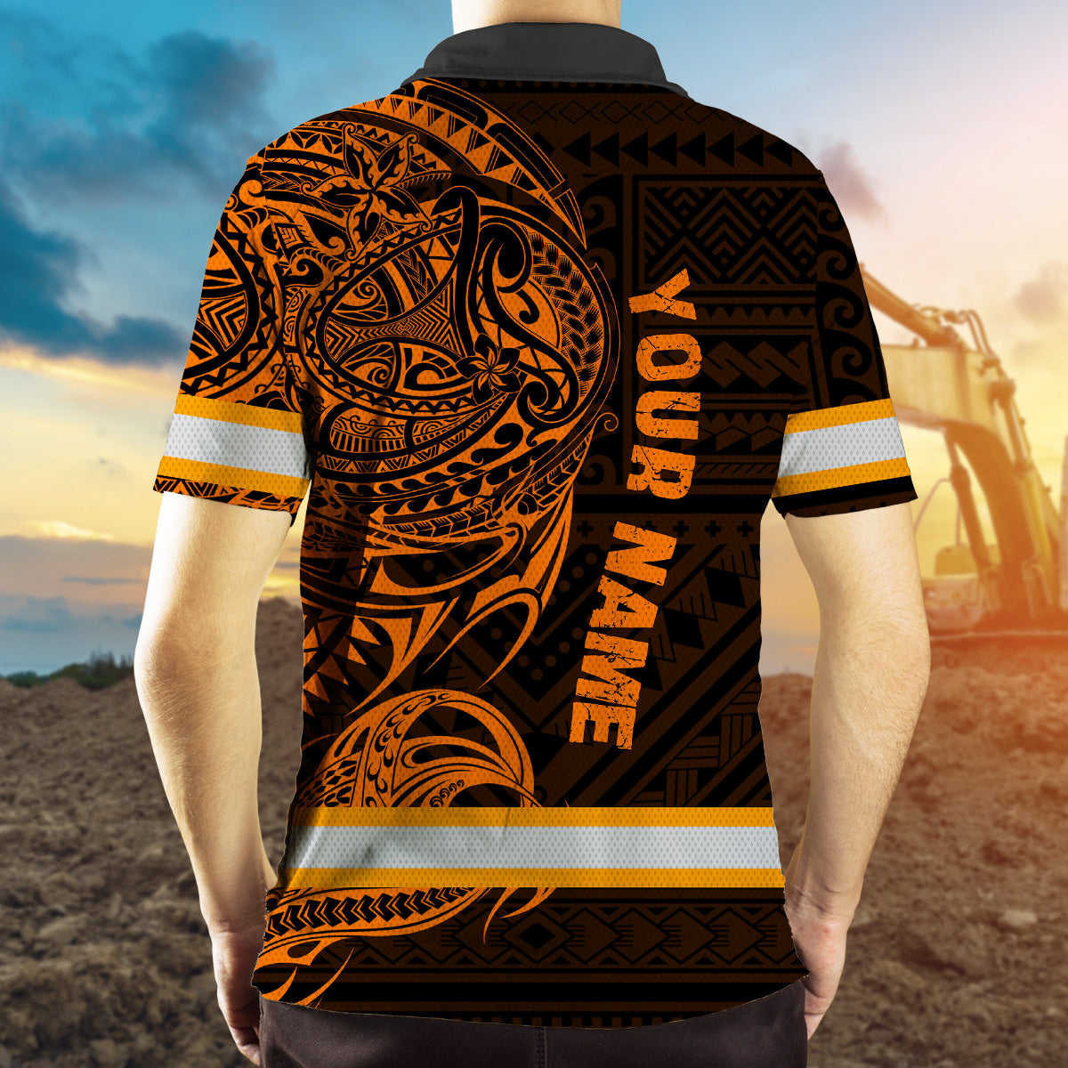 Hi Vis Polo Shirt Reflective Tapes Orange Neon Hawaiian Polynesian Tribal