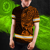 Hi Vis Polo Shirt Reflective Tapes Orange Neon Hawaiian Polynesian Tribal