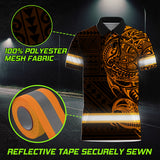 Hi Vis Polo Shirt Reflective Tapes Orange Neon Hawaiian Polynesian Tribal