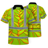 Hi Vis Polo Shirt Reflective Tapes Orange Neon Lime Heliconia Custom Name Safety Workwear For Workers, Truckers, Operators