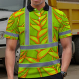 Hi Vis Polo Shirt Reflective Tapes Orange Neon Lime Heliconia Custom Name Safety Workwear For Workers, Truckers, Operators