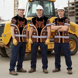Hi Vis Polo Shirt Reflective Tapes Orange Neon Skull Native Custom Name Safety Workwear For Workers, Truckers, Operators