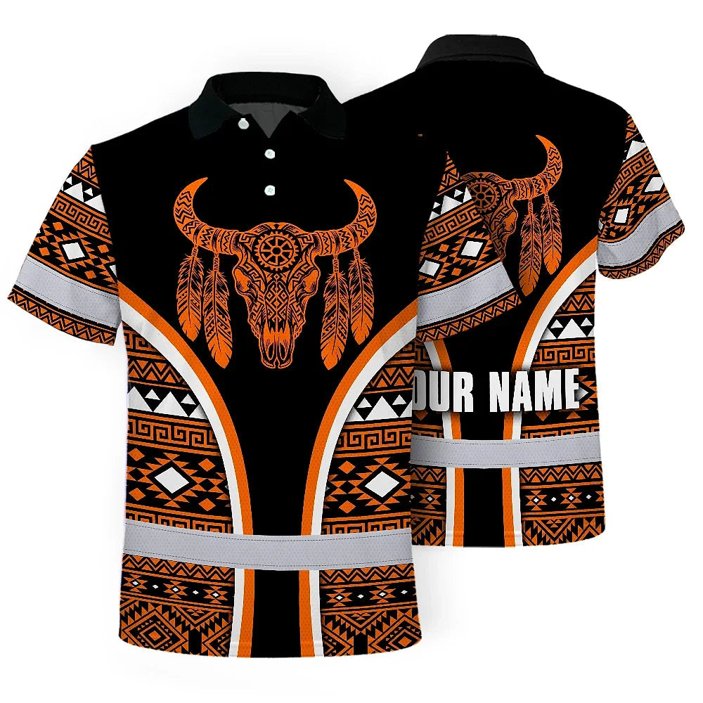 Hi Vis Polo Shirt Reflective Tapes Orange Neon Skull Native Custom Name Safety Workwear For Workers, Truckers, Operators