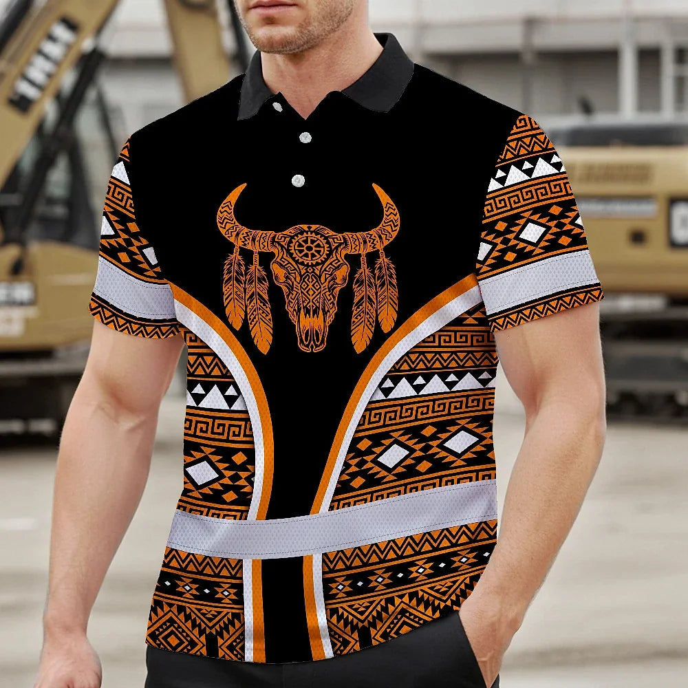 Hi Vis Polo Shirt Reflective Tapes Orange Neon Skull Native Custom Name Safety Workwear For Workers, Truckers, Operators