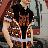 Hi Vis Polo Shirt Reflective Tapes Orange Neon Skull Native Custom Name Safety Workwear For Workers, Truckers, Operators
