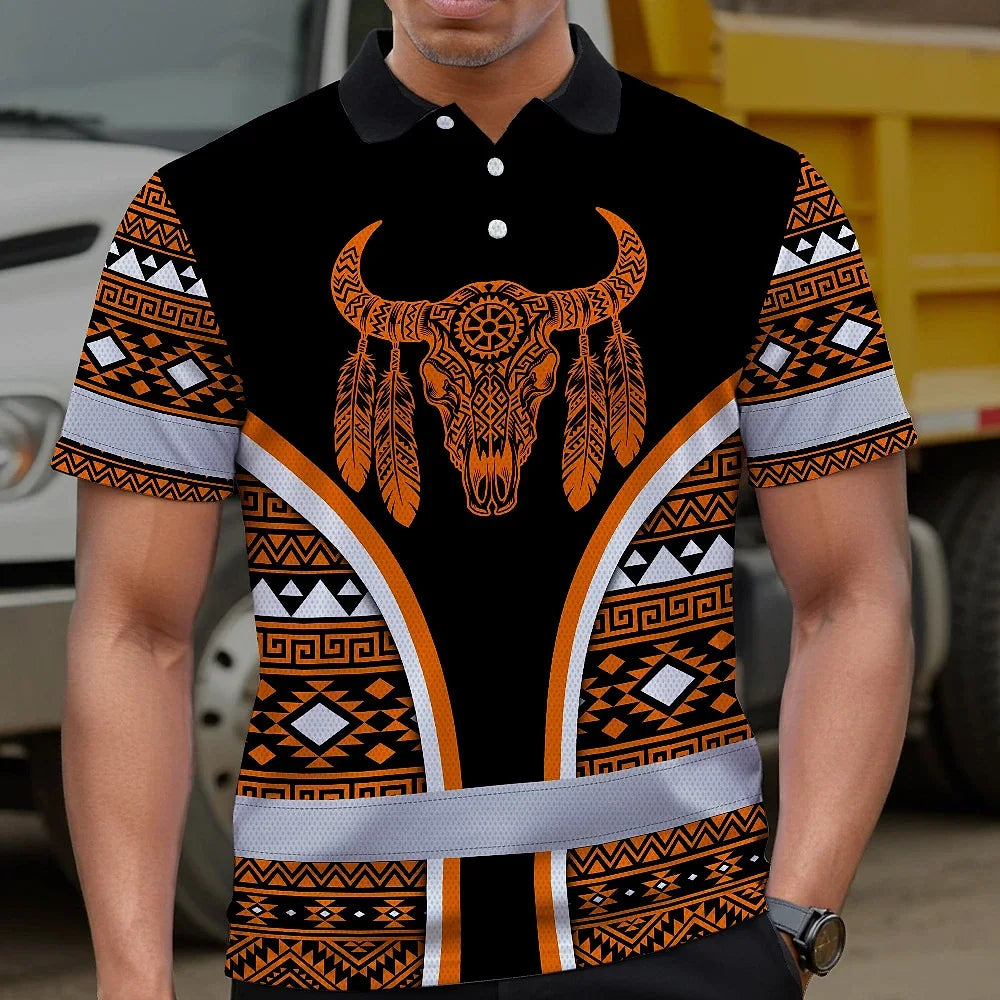 Hi Vis Polo Shirt Reflective Tapes Orange Neon Skull Native Custom Name Safety Workwear For Workers, Truckers, Operators