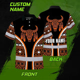 Hi Vis Polo Shirt Reflective Tapes Orange Neon Skull Native Custom Name Safety Workwear For Workers, Truckers, Operators