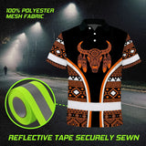 Hi Vis Polo Shirt Reflective Tapes Orange Neon Skull Native Custom Name Safety Workwear For Workers, Truckers, Operators