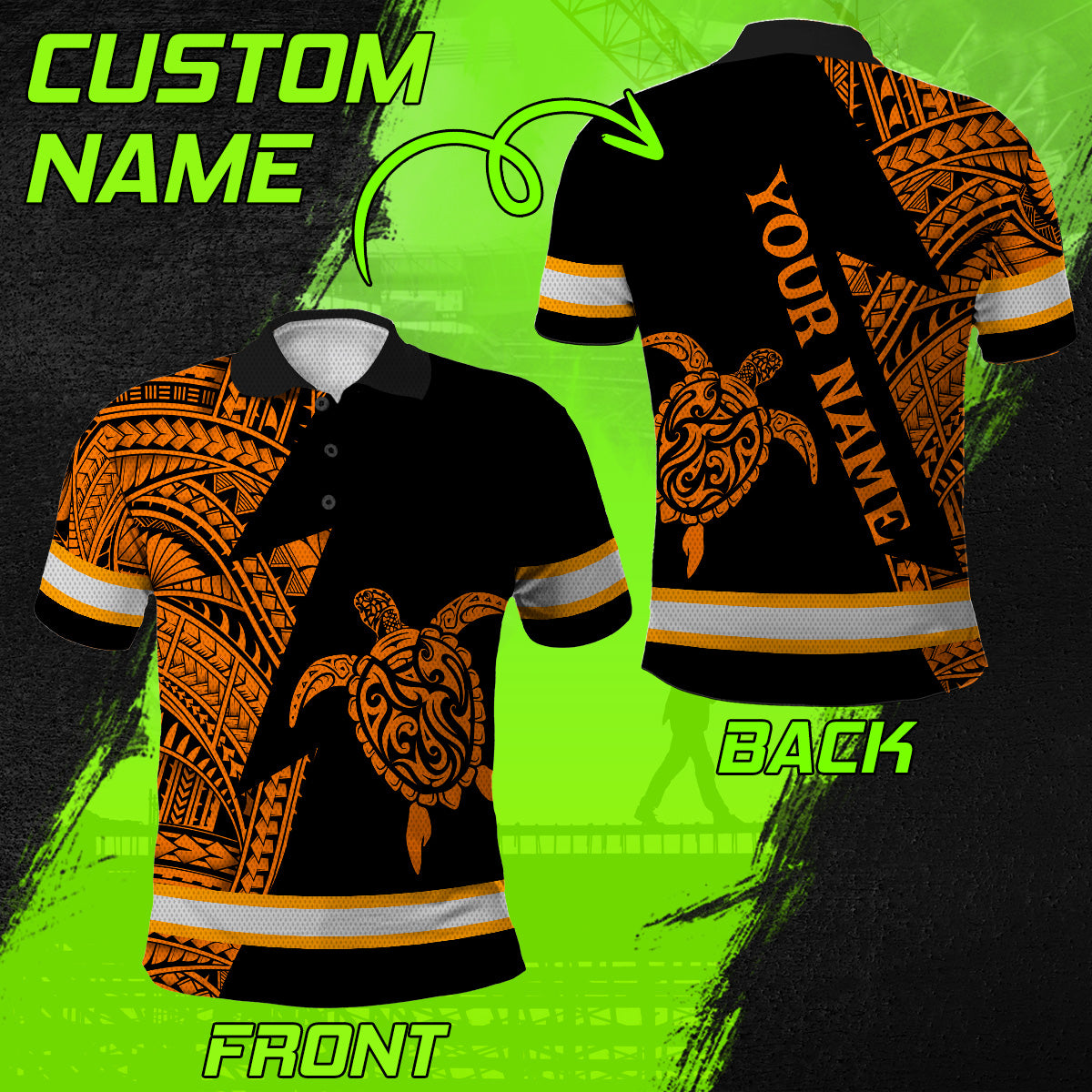 Hi Vis Polo Shirt Reflective Tapes Orange Neon Turtle Hawaii