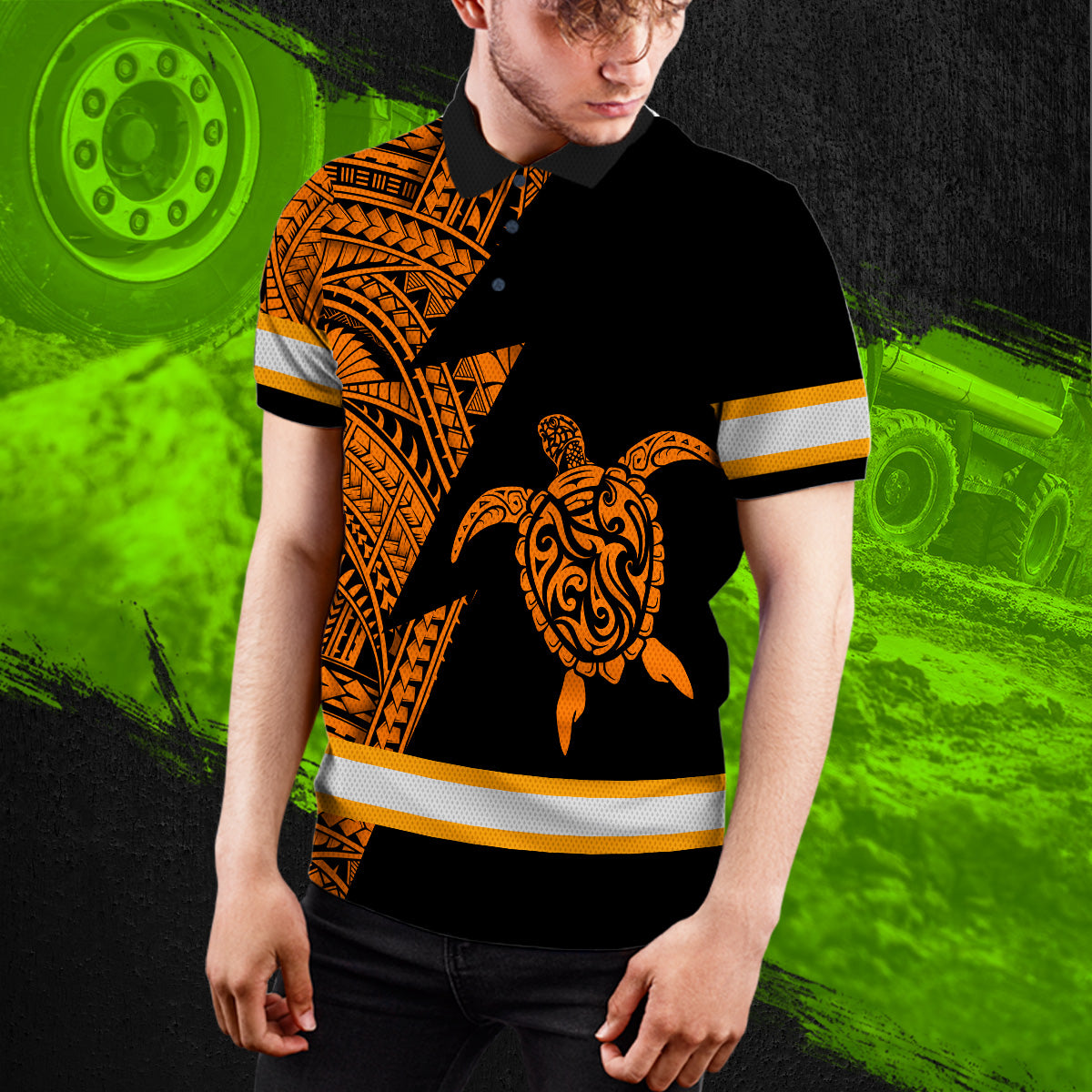 Hi Vis Polo Shirt Reflective Tapes Orange Neon Turtle Hawaii