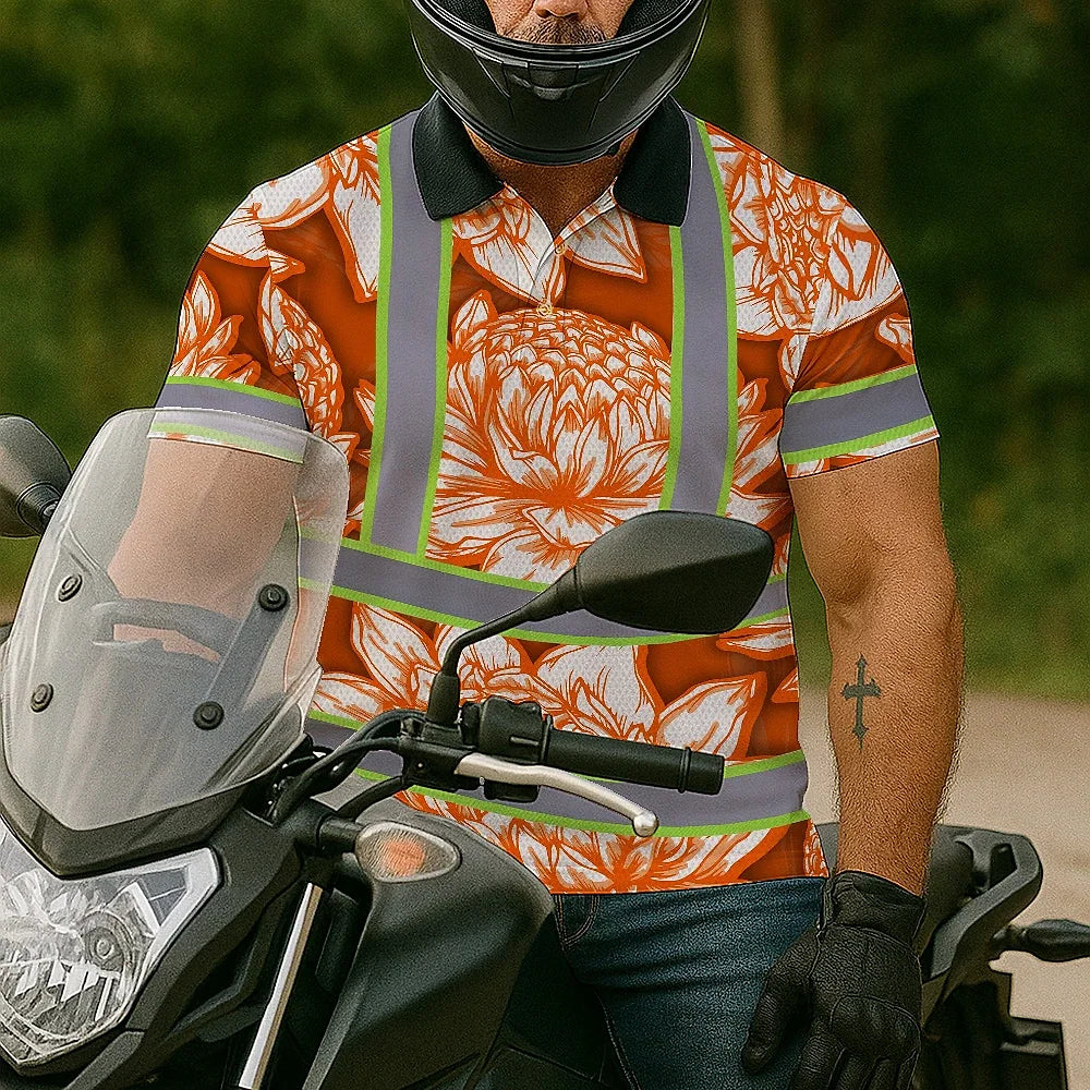 Hi Vis Polo Shirt Reflective Tapes Orange Neon White Protea Custom Name Safety Workwear For Workers, Truckers, Operators