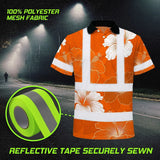 Hi Vis Polo Shirt Reflective Tapes Orange White Flowers Custom Name Safety Workwear For Workers, Truckers, Operators