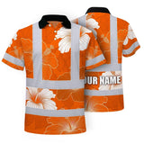 Hi Vis Polo Shirt Reflective Tapes Orange White Flowers Custom Name Safety Workwear For Workers, Truckers, Operators