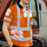 Hi Vis Polo Shirt Reflective Tapes Orange White Flowers Custom Name Safety Workwear For Workers, Truckers, Operators