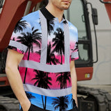 Hi Vis Polo Shirt Reflective Tapes Pink Blue Coconut Tree Custom Name Safety Workwear For Workers, Truckers, Operators