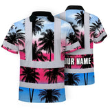 Hi Vis Polo Shirt Reflective Tapes Pink Blue Coconut Tree Custom Name Safety Workwear For Workers, Truckers, Operators