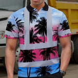 Hi Vis Polo Shirt Reflective Tapes Pink Blue Coconut Tree Custom Name Safety Workwear For Workers, Truckers, Operators
