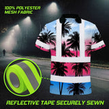 Hi Vis Polo Shirt Reflective Tapes Pink Blue Coconut Tree Custom Name Safety Workwear For Workers, Truckers, Operators