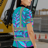 Hi Vis Polo Shirt Reflective Tapes Pink Neon Blue Heliconia Custom Name Safety Workwear For Workers, Truckers, Operators