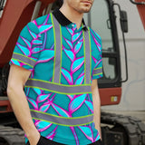 Hi Vis Polo Shirt Reflective Tapes Pink Neon Blue Heliconia Custom Name Safety Workwear For Workers, Truckers, Operators