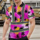 Hi Vis Polo Shirt Reflective Tapes Pink Neon Flowers Custom Name