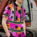 Hi Vis Polo Shirt Reflective Tapes Pink Neon Flowers Custom Name