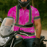 Hi Vis Polo Shirt Reflective Tapes Pink Neon Flowers Custom Name Safety Workwear For Workers, Truckers, Operators