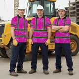 Hi Vis Polo Shirt Reflective Tapes Pink Neon Flowers Custom Name Safety Workwear For Workers, Truckers, Operators
