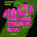 Hi Vis Polo Shirt Reflective Tapes Pink Neon Flowers Custom Name Safety Workwear For Workers, Truckers, Operators