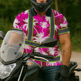 Hi Vis Polo Shirt Reflective Tapes Pink Neon Flowers Custom Name Safety Workwear For Workers, Truckers, Operators