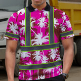 Hi Vis Polo Shirt Reflective Tapes Pink Neon Flowers Custom Name Safety Workwear For Workers, Truckers, Operators