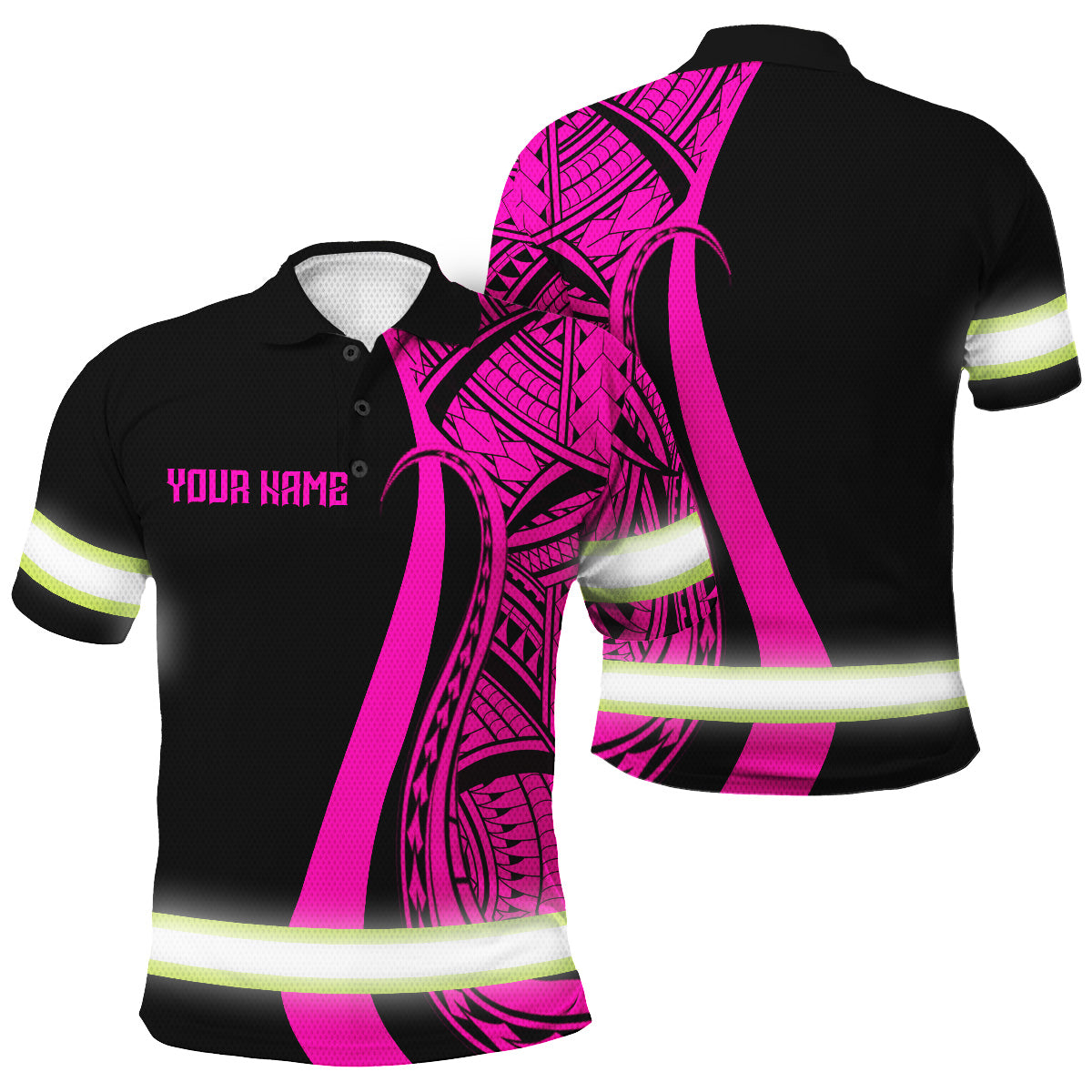 Hi Vis Polo Shirt Reflective Tapes Pink Neon Hawaii