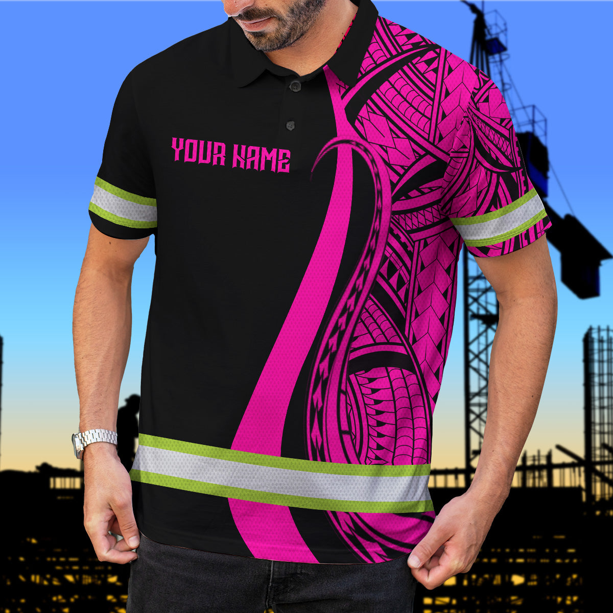 Hi Vis Polo Shirt Reflective Tapes Pink Neon Hawaii
