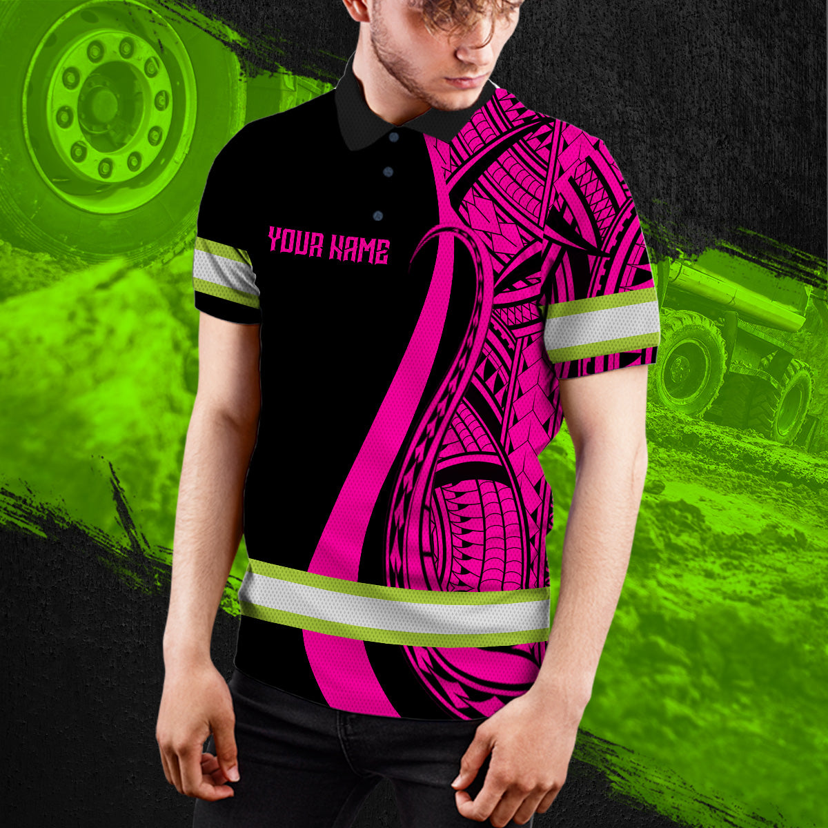 Hi Vis Polo Shirt Reflective Tapes Pink Neon Hawaii