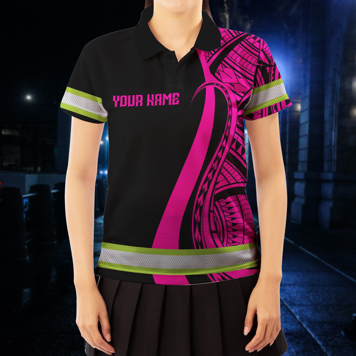 Hi Vis Polo Shirt Reflective Tapes Pink Neon Hawaii