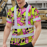 Hi Vis Polo Shirt Reflective Tapes Pink Neon Lime Skull Custom Name Safety Workwear For Workers, Truckers, Operators