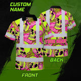 Hi Vis Polo Shirt Reflective Tapes Pink Neon Lime Skull Custom Name Safety Workwear For Workers, Truckers, Operators