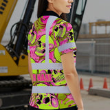 Hi Vis Polo Shirt Reflective Tapes Pink Neon Lime Skull Custom Name Safety Workwear For Workers, Truckers, Operators