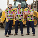 Hi Vis Polo Shirt Reflective Tapes Pink Neon Lime Skull Custom Name Safety Workwear For Workers, Truckers, Operators
